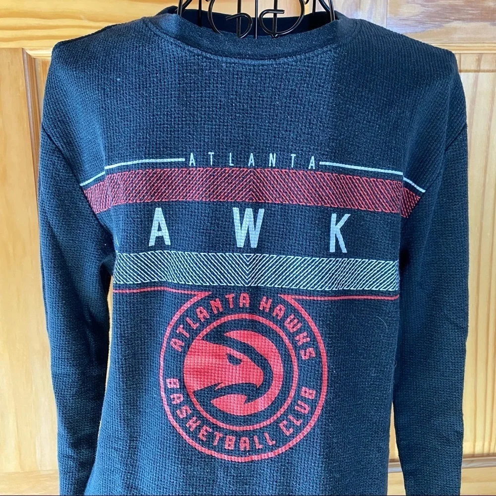 Unk NBA Atlanta Hawks Basketball Club Waffle Weave Long-sleeve Shirt Black Small - Picture 2 of 8